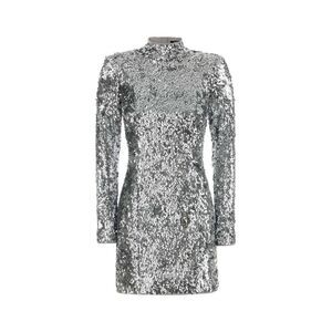 Balmain Women Silver Sequins Mini Dress